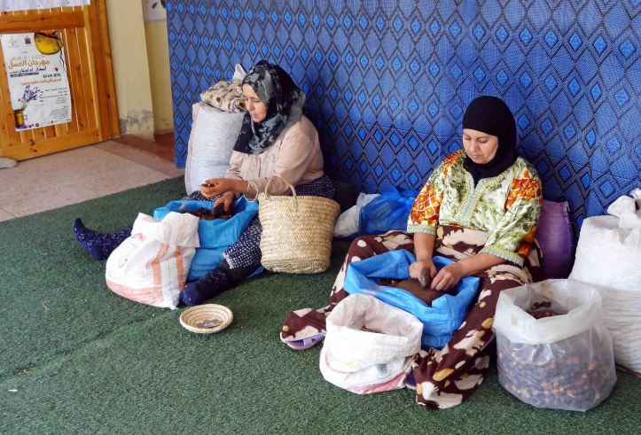 Moroccan ladies crushing argan nuts