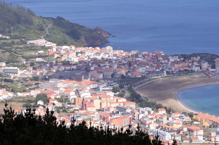 Looking down on the town of Cariño, Ria Ortigueira, Galicia, Spain